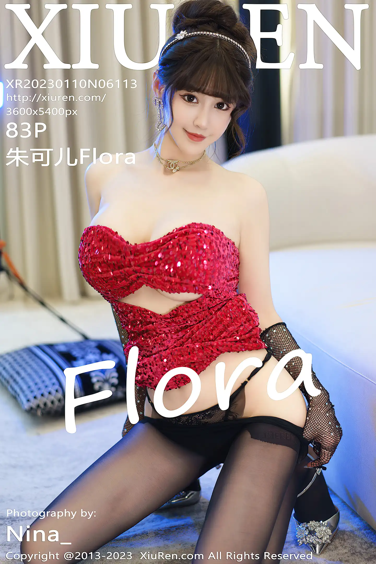 [XiuRen秀人网]No.6113_女神朱可儿Flora三亚旅拍红色露肩连衣裙配超薄黑丝诱惑写真83P-秀人网 - XiuRen.Space